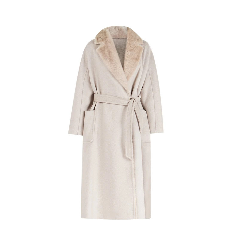 毛绒领羊绒中长款大衣LD6870