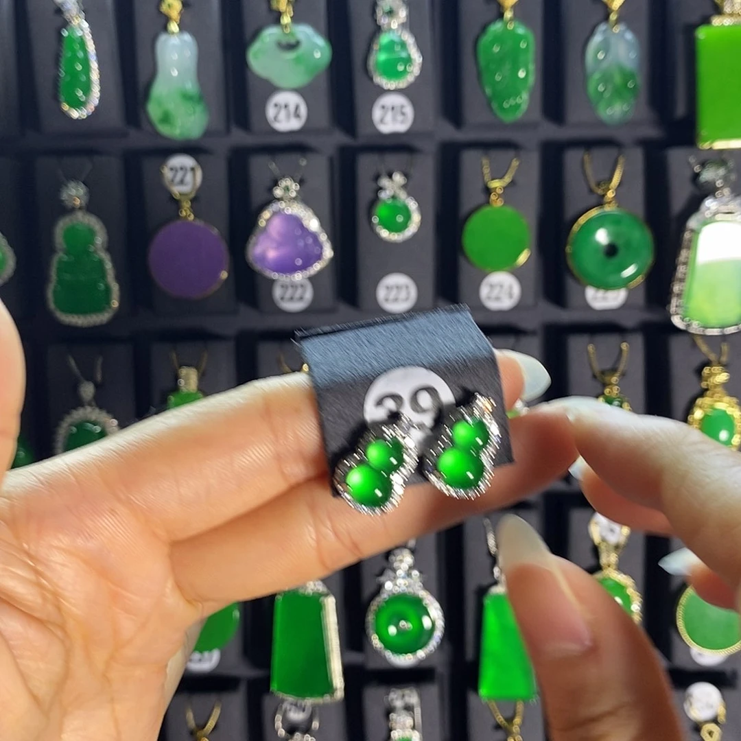 银S925镶嵌翡翠耳饰39