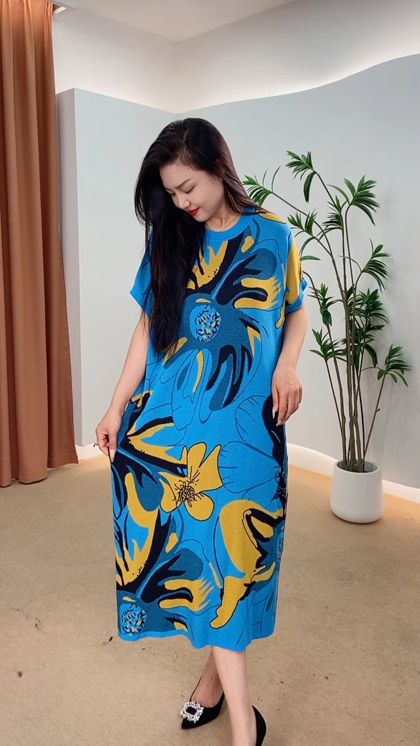 102号春夏季新款时尚大码中枢宽松短袖百搭显瘦连衣裙