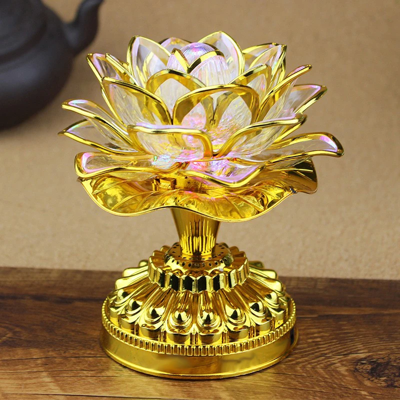 【西藏包邮】七彩LED莲花灯家用佛前供灯插电电池两用祈福佛灯