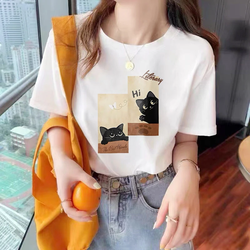 【哈喽小猫】宽松款短袖高品质新疆棉短袖圆领T恤01D