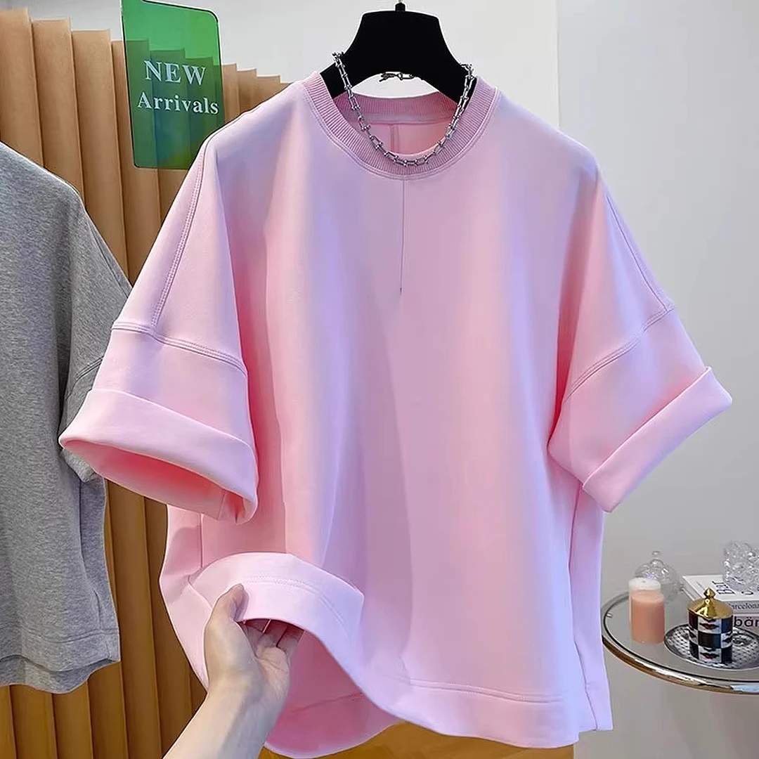 夏季减龄太空棉多色t恤女短袖新款漂亮宽松洋气百搭休闲圆领上衣