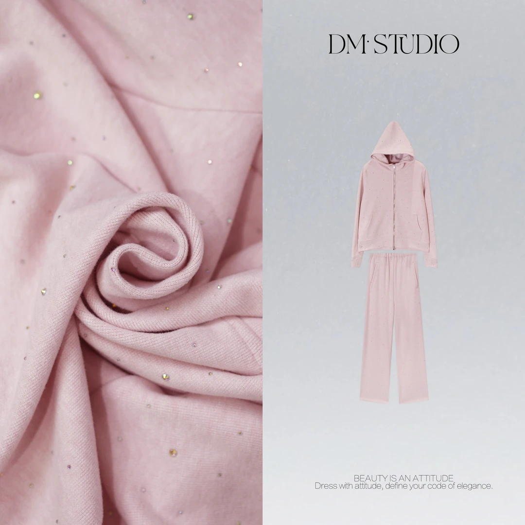 DEDM•STUDIO/小众重工烫钻拉链款卫衣外套+长裤套装2509TZ/72226