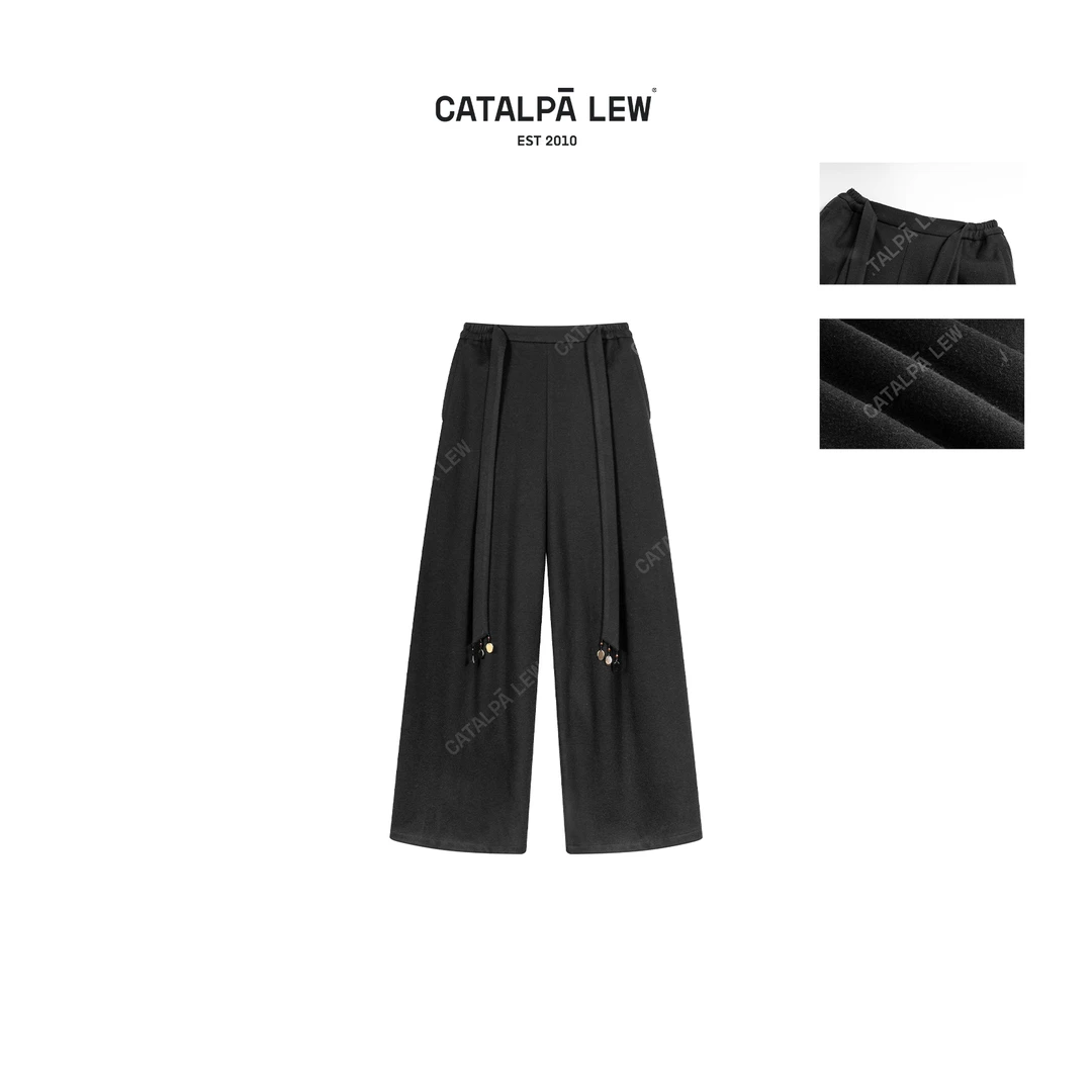 CatalpaLew「山喃裤」墟生美学山羊绒宽腰带设计款休闲裤#C52897