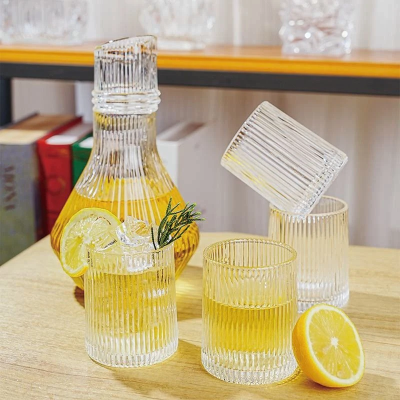 【1壶+4杯】新款竖纹冷水壶玻璃杯耐高温网红醒酒器红酒杯葡萄酒杯