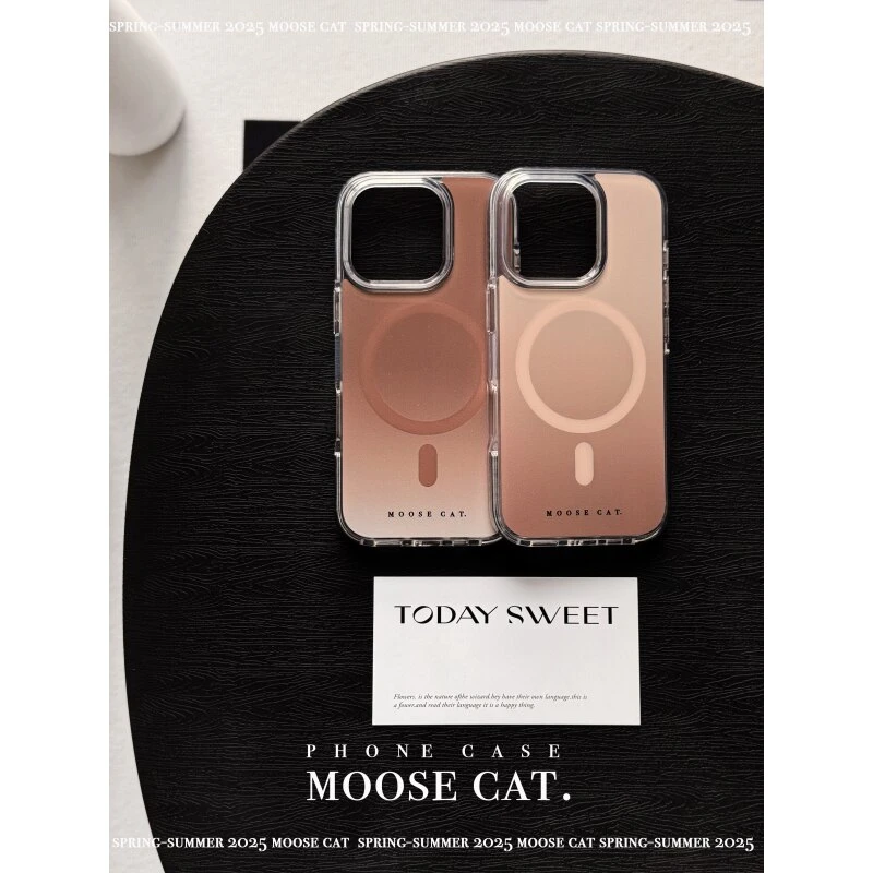 麋鹿与猫Moose cat【渐变摩卡慕斯】磨砂磁吸手机壳