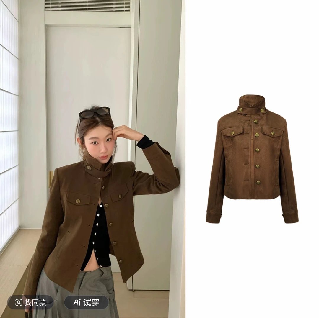 摩登翻领蜡感工艺外套百搭工装风夹克250918