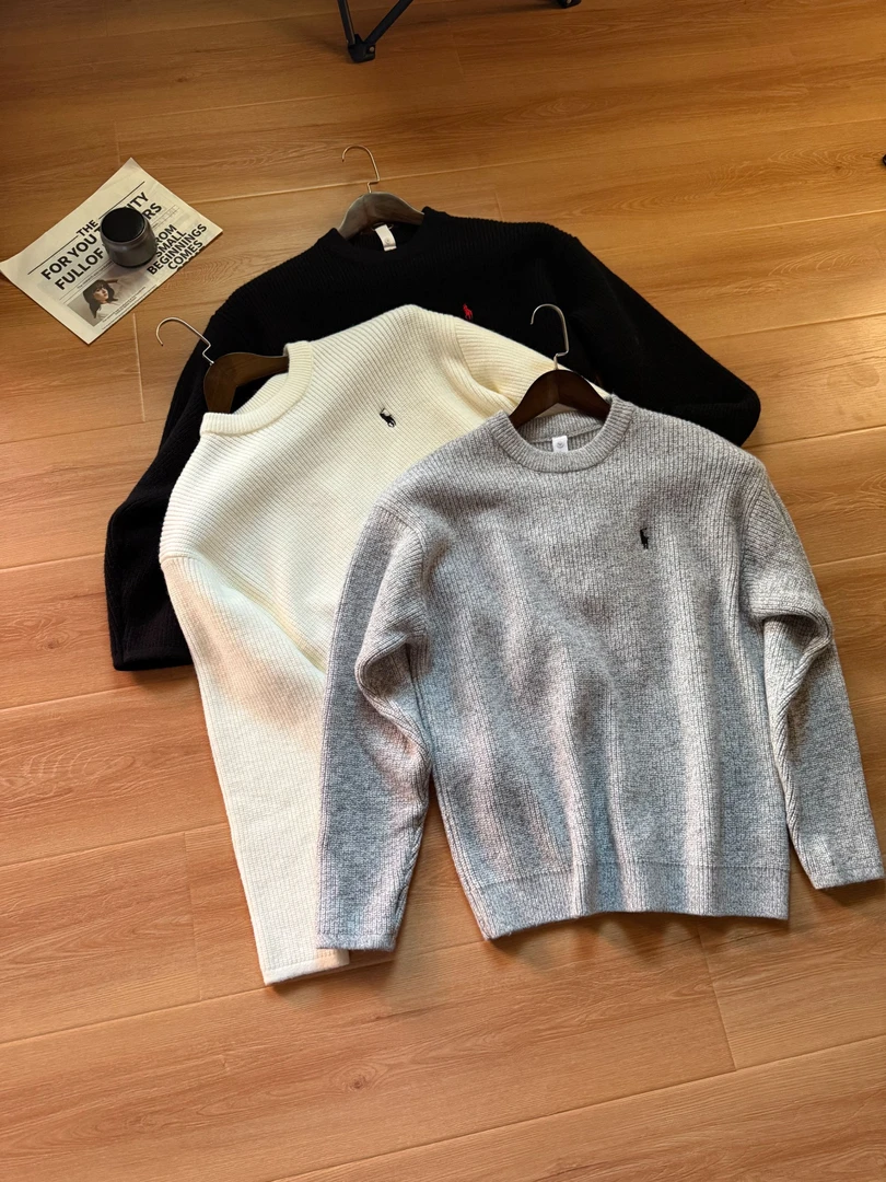 男士秋冬加棉加厚休闲打底针织毛衣保暖潮通勤慵懒风宽松纯色百搭