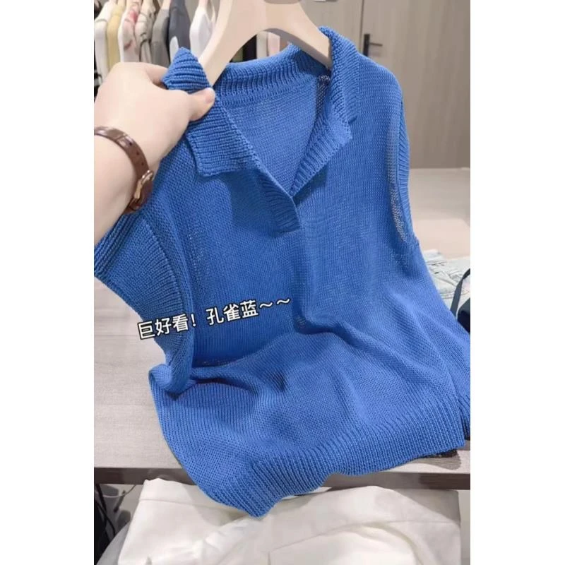 【KOBO】X4933孔雀蓝丨超显白和纸纱小方领简约针织衫小衫薄上衣女