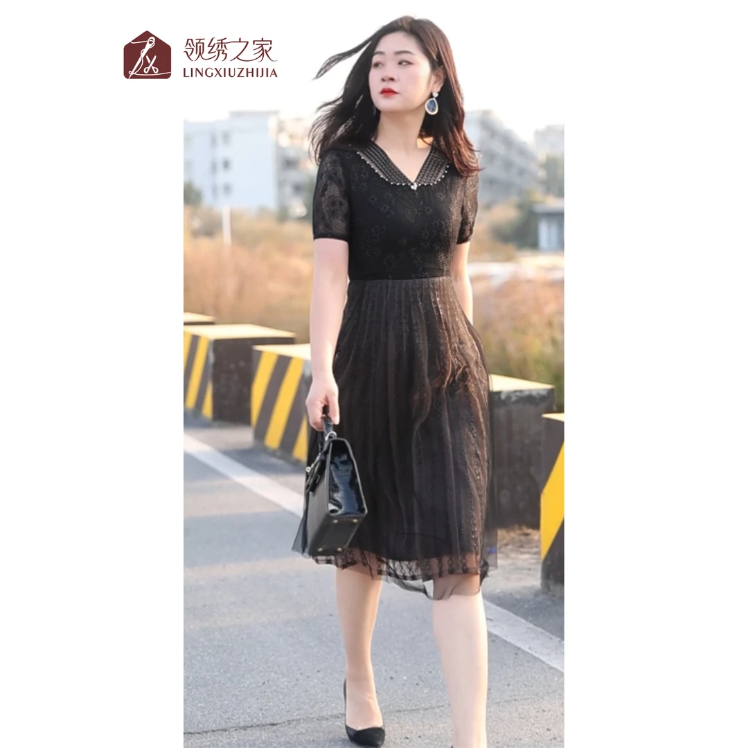 高端法式蕾丝刺绣连衣裙#L700791H-03夏季妈妈装气质日常优雅