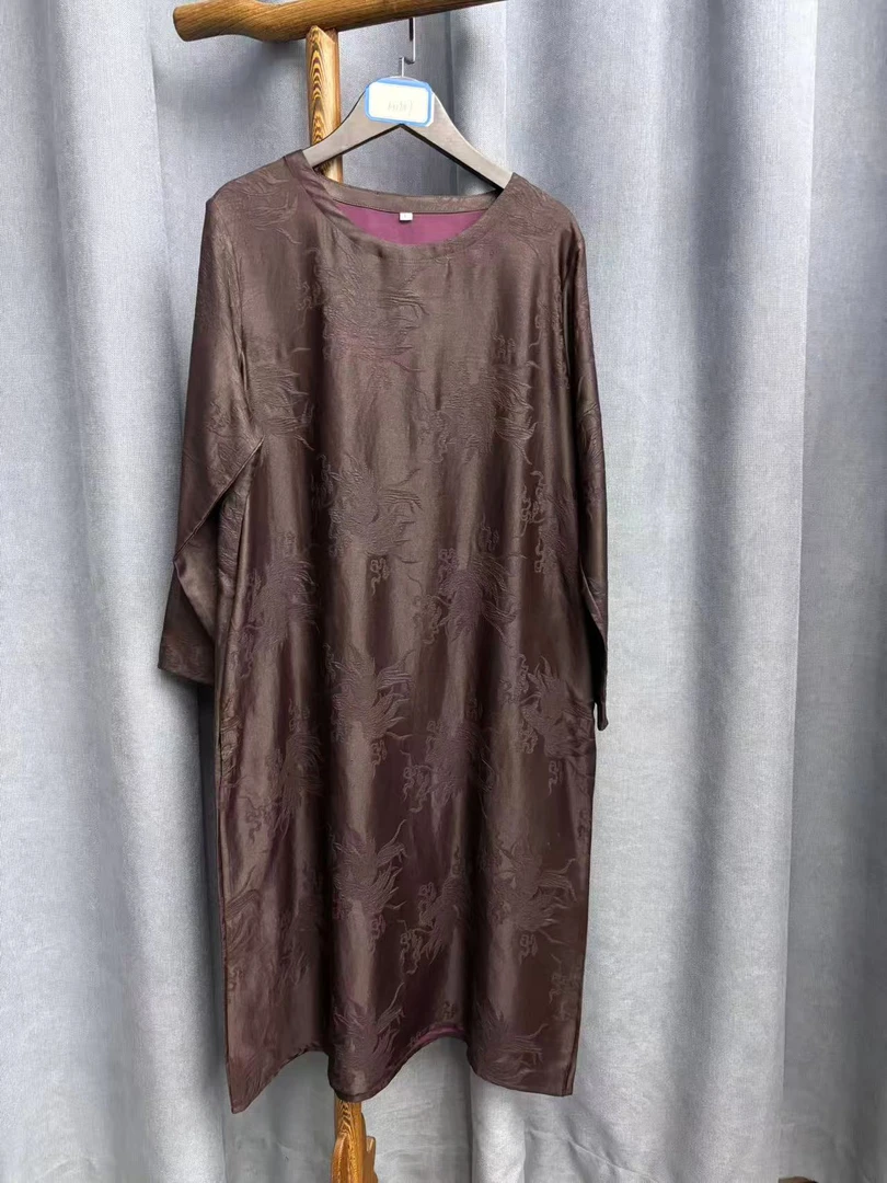 2025夏季新款休闲百搭宽松气质香云纱连衣裙女H1949