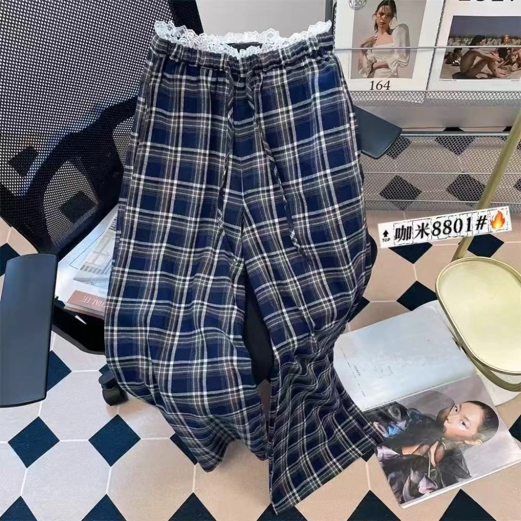 新品设计感格子休闲裤8801