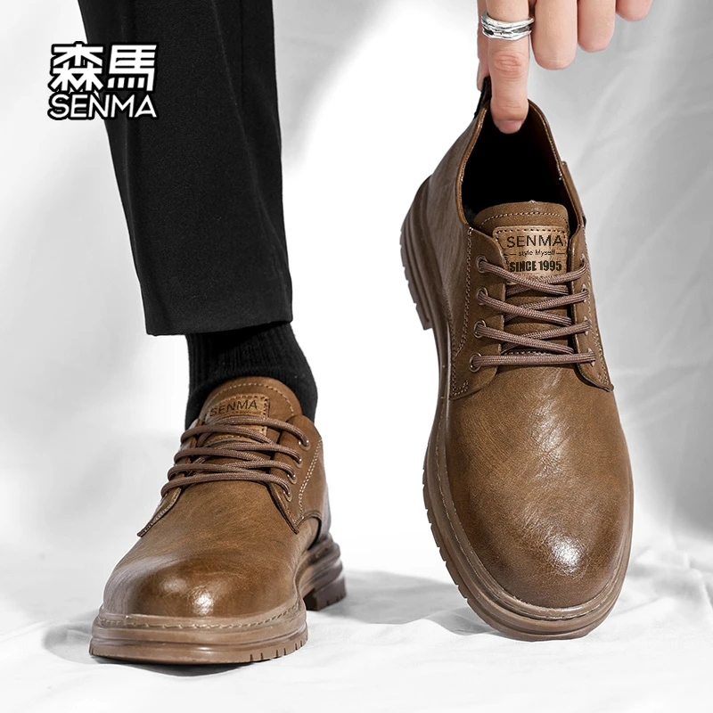 森马男鞋秋季纳帕纹防水休闲皮鞋英伦商务正装皮鞋男士低帮马丁靴