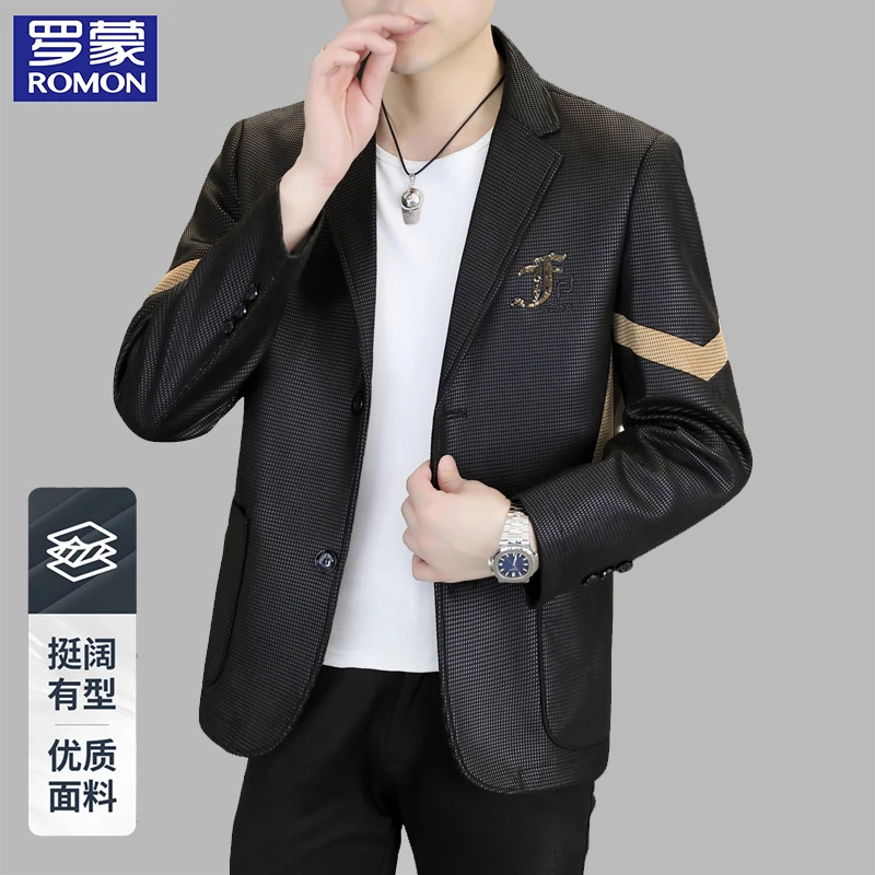 罗蒙男士新款高档商务休闲西服春秋季男装西装领外套上衣时尚潮流