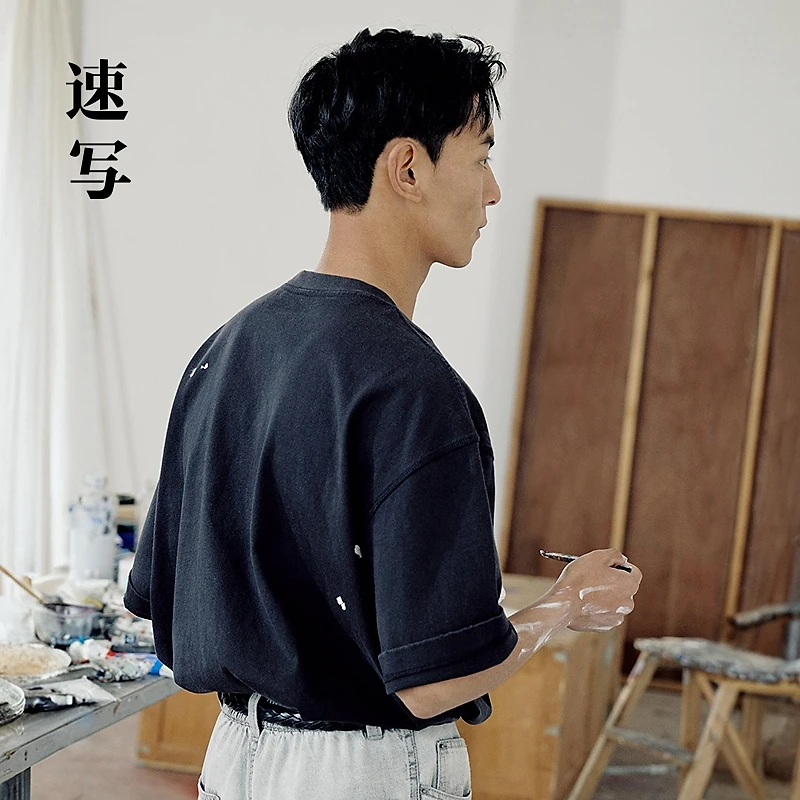 【商场同款】速写男装2025春新品绣花宽松圆领短袖T恤百搭9P2110880