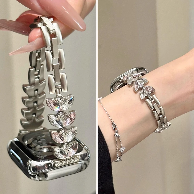 小香风人鱼粉钻表带适用苹果手表iwatchS10/9华为GT8/9小米手环10