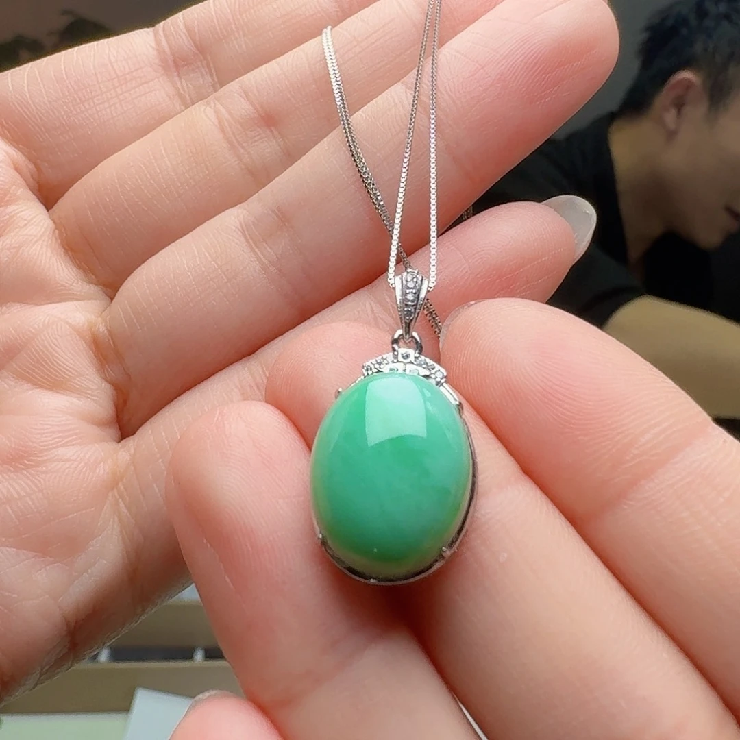 翡翠银S925镶嵌吊坠(不含链)天然