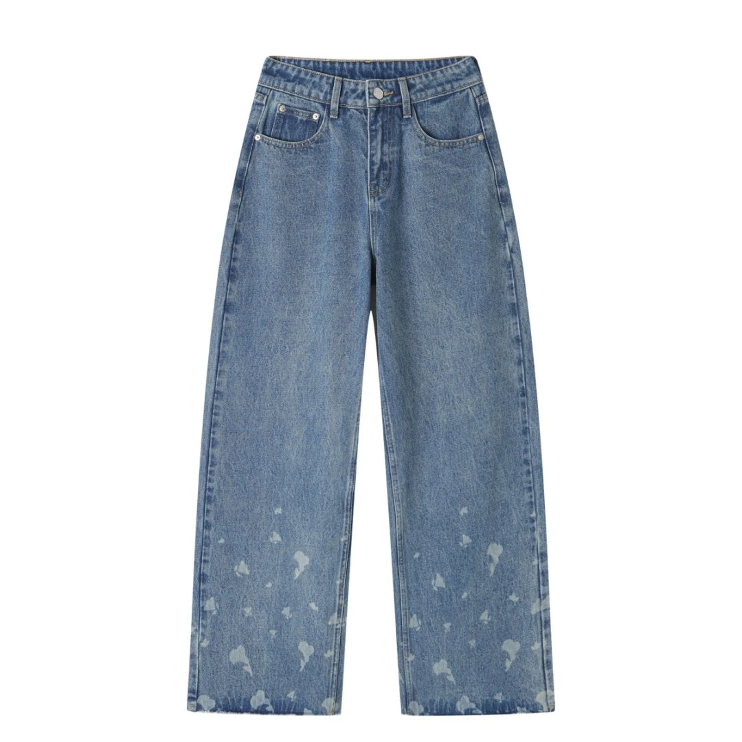 【REREK】25春夏新款马蹄莲印花阔腿宽松牛仔裤