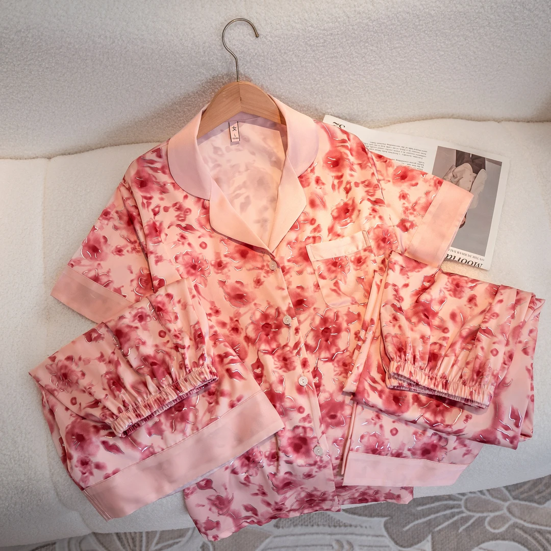 达芬奇密码新款爆款时尚花朵舒适套头睡衣女欧若风家居服套装