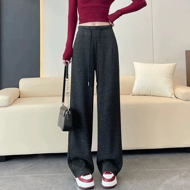 【主播优选】窄版洋气显瘦亮片星空阔腿裤708