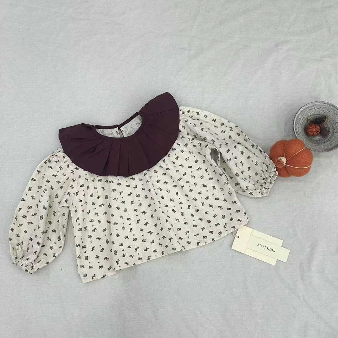 〖姐姐家〗2025春款儿童萌娃穿搭大翻领碎花衬衫 25078