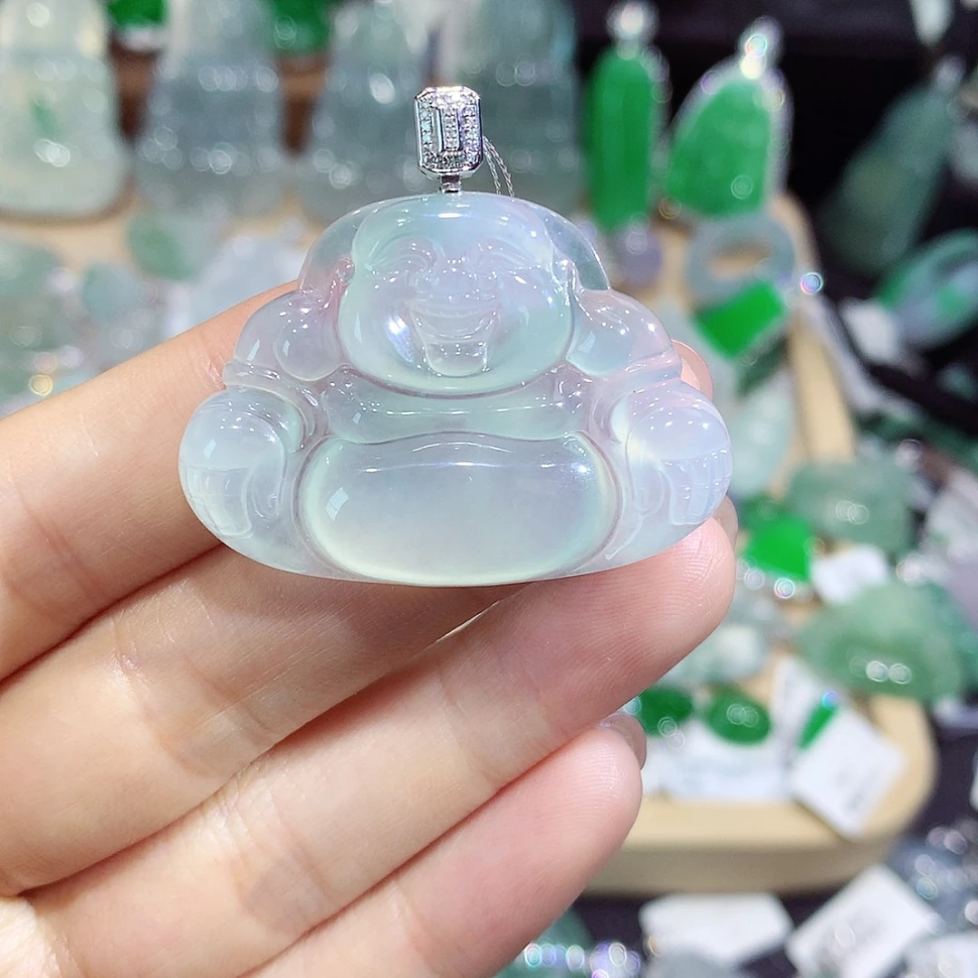 翡翠18K金镶嵌颈饰佛