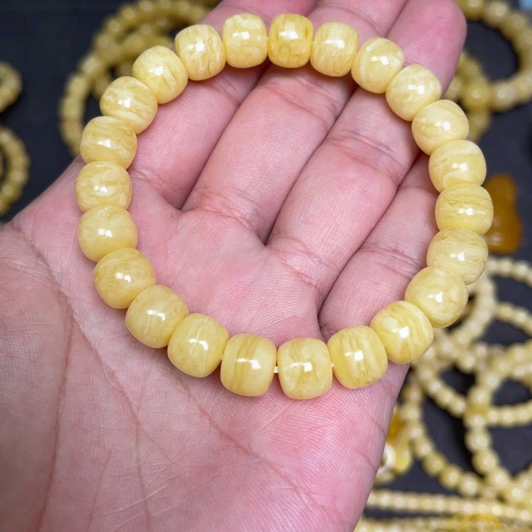 蜜蜡未镶嵌裸石虎皮纹千层雪蜜蜡手串10mm