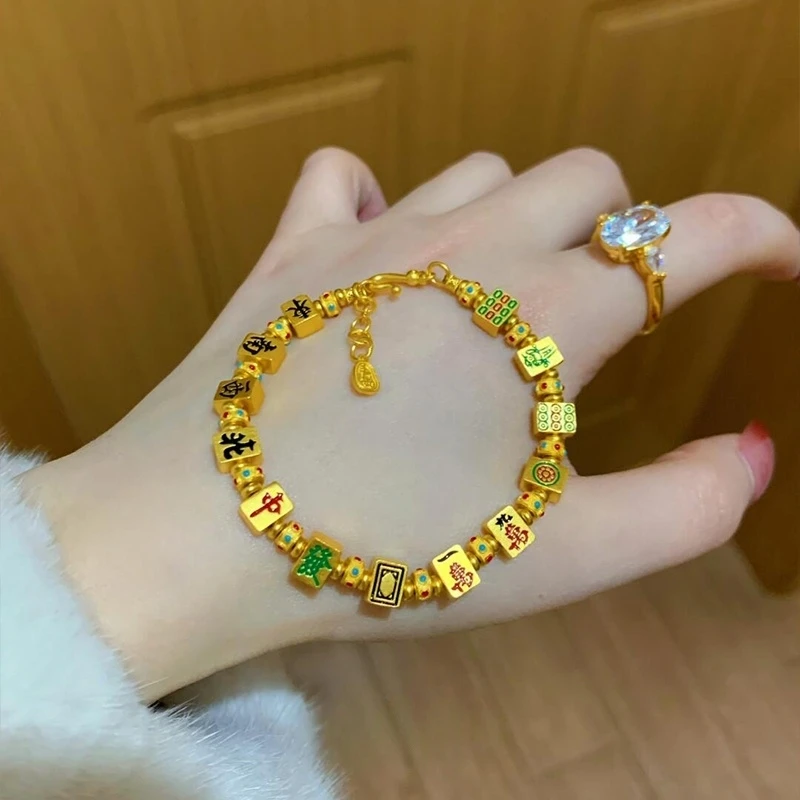 铜合金手链 新中式十三幺麻将手链女轻奢小众设计高级感百搭手串