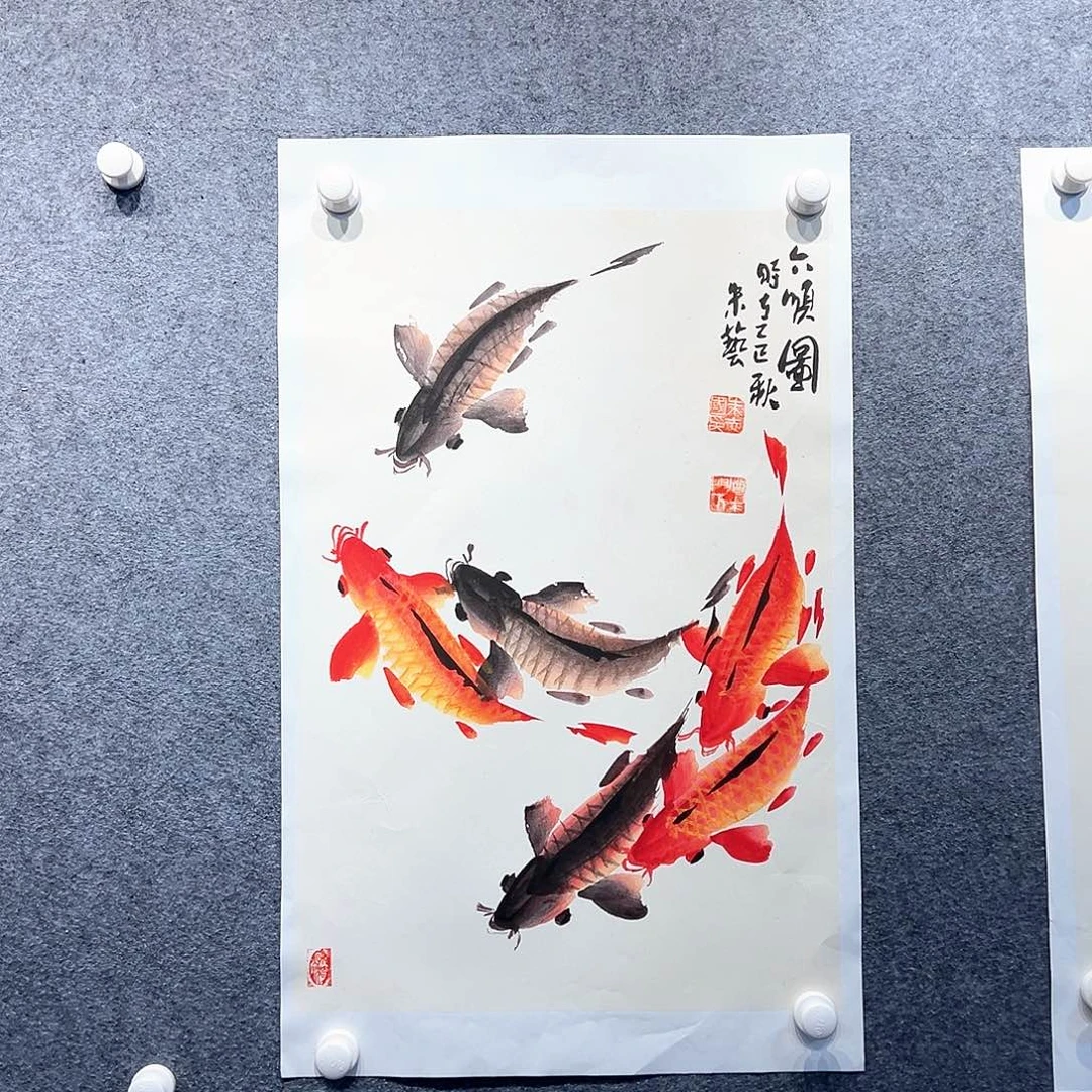 国画知鱼之乐纯手绘画