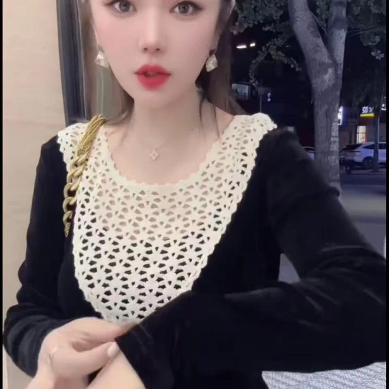 2025秋季新款法式千金拼接时尚气质长袖衫女宽松显瘦设计感上衣潮