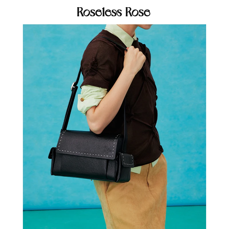 RoselessRose头层植鞣皮邮差包复古小众设计斜挎包通勤休闲包