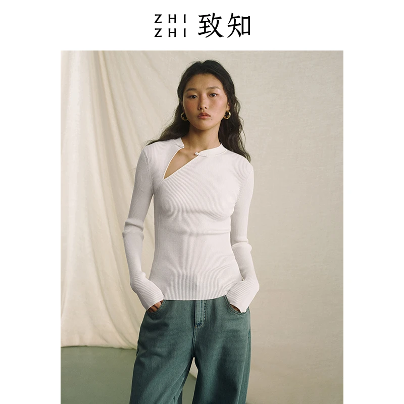致知 采桑子 新中式针织衫2024年新款水滴领别致ZZ2DSKZT021