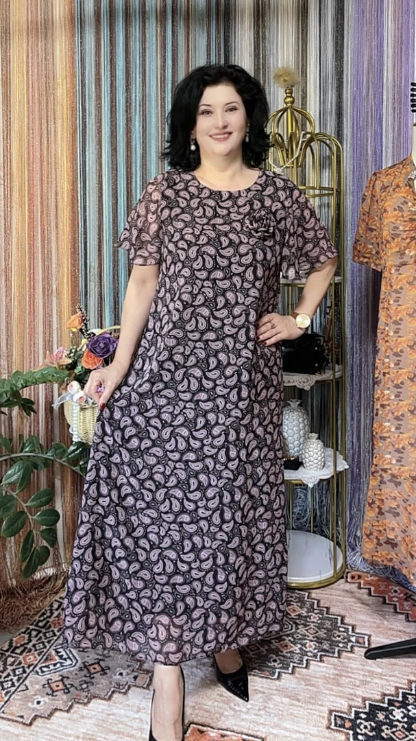 碎花中长裙法式腰带中老年女装夏季宽松欧若新中式