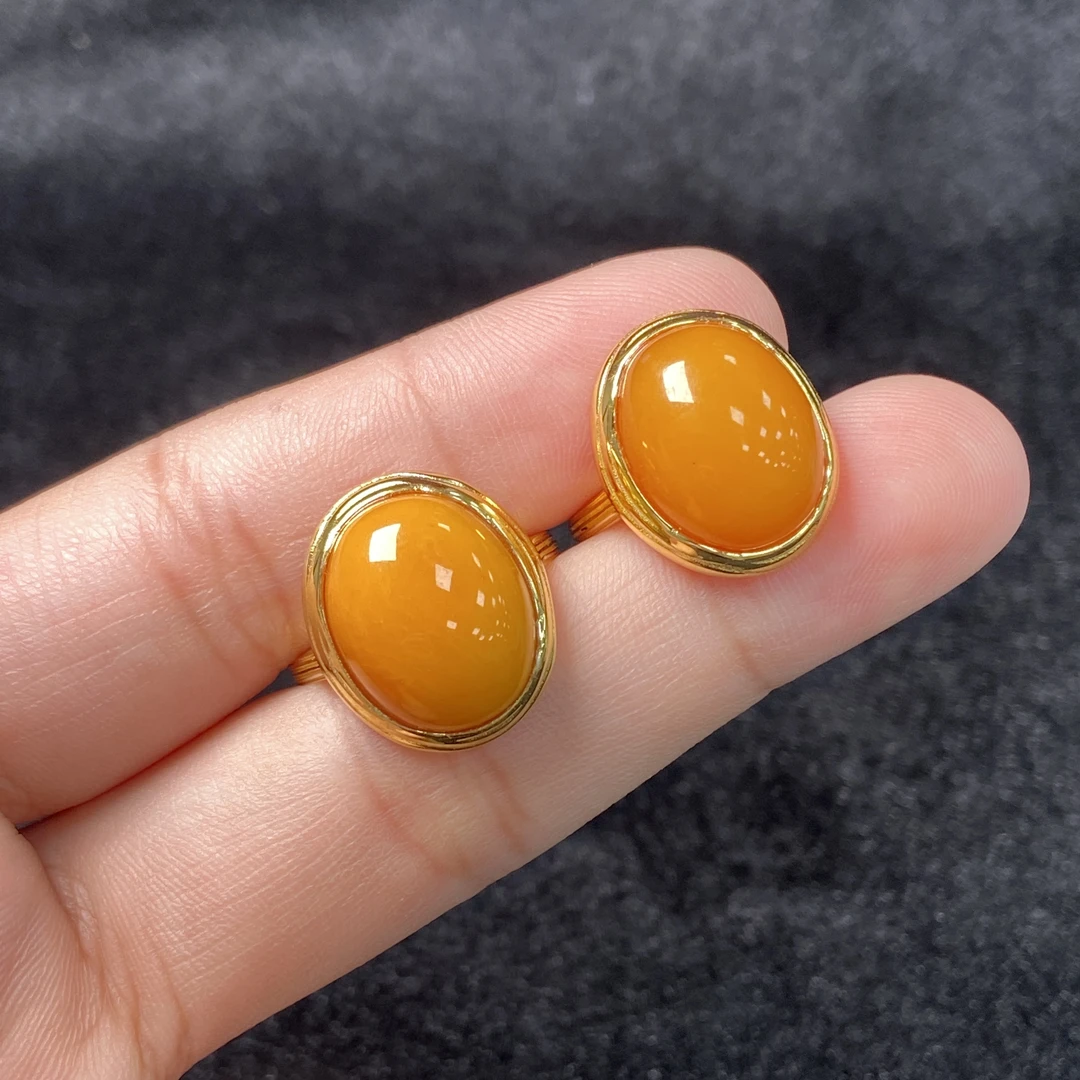 【星浩好物】s925银镶蜜蜡戒指-QT03H558【多样性发一件】11*14mm