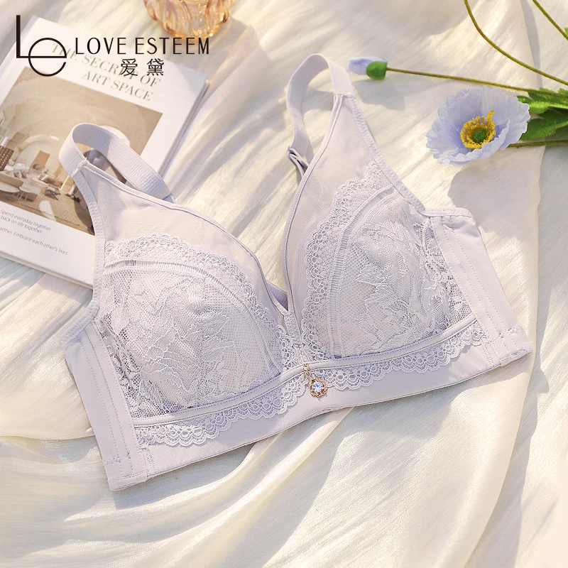爱黛爱黛性感透气蕾丝女软钢圈大胸显小收副乳内衣女文胸