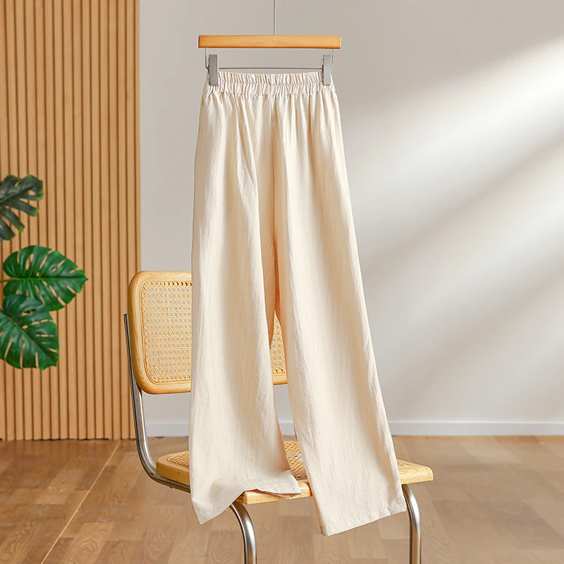高腰窄版阔腿裤夏季宽松窄版阔腿裤九分大码薄款白色中老年妈妈装