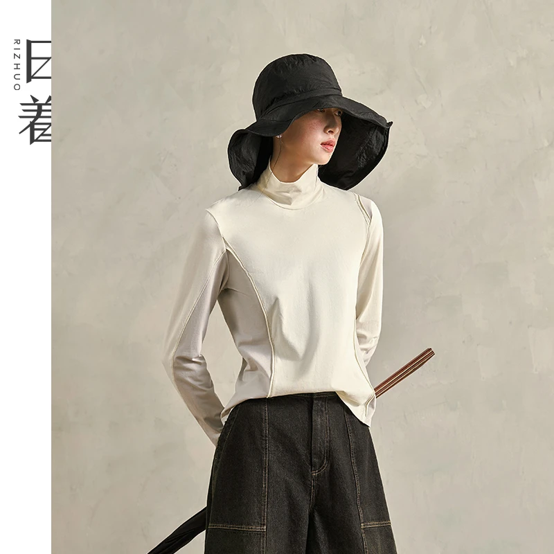 日着芒花白高领长袖T恤2025秋新款设计感百搭显瘦上衣女Z253086T0