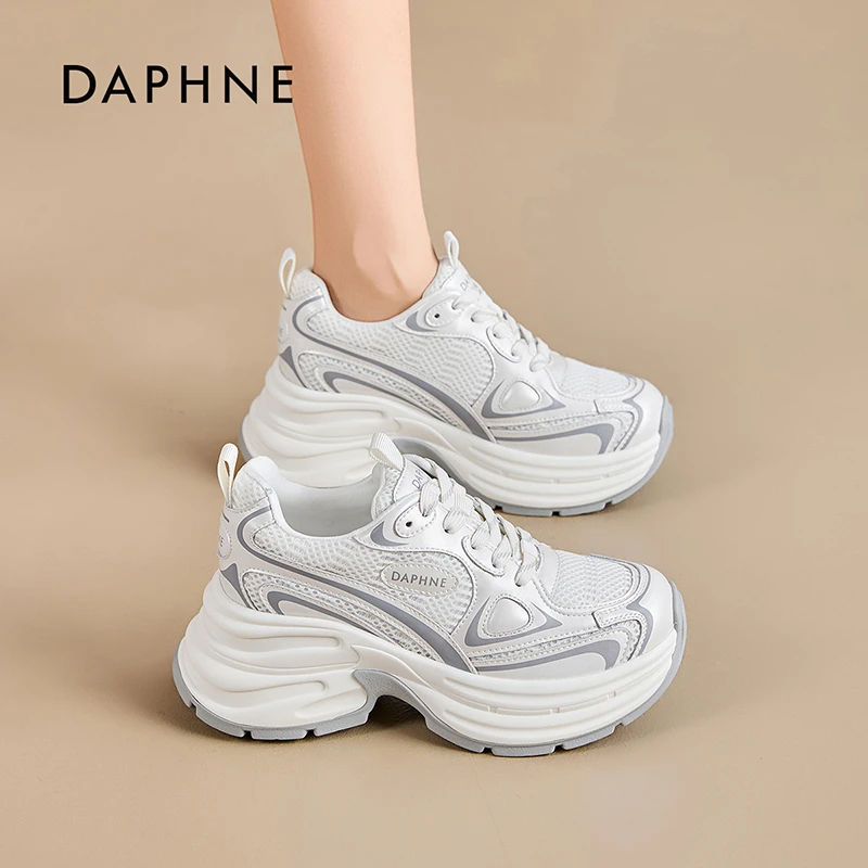达芙妮2025夏季爆款老爹鞋潮流时尚休闲百搭厚底增高网面运动鞋H