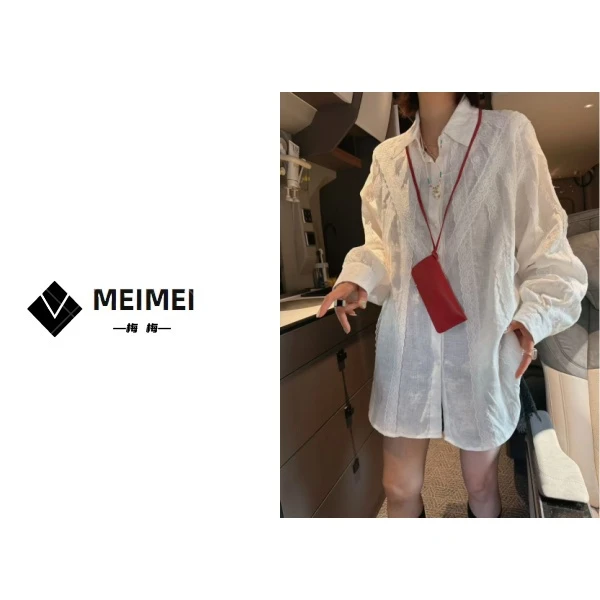XMM.【麻料花边衬衣】衬衫气质长袖白色时尚春秋小众宽松设计感苎麻