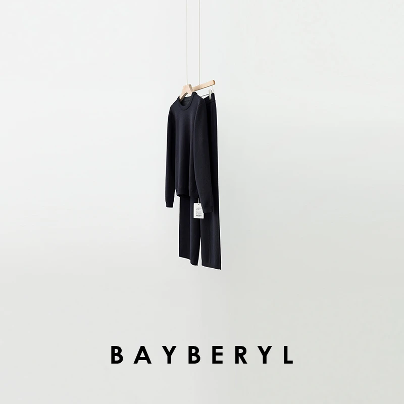BAYBERYL老贝深邃套*通勤松弛针织裤圆领秋针织衫ZZS5F1202-8/23