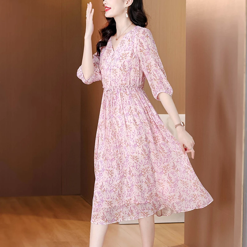 哥弟阿玛施正品新款碎花气质女士小个子连衣裙时尚法式夏季中长款