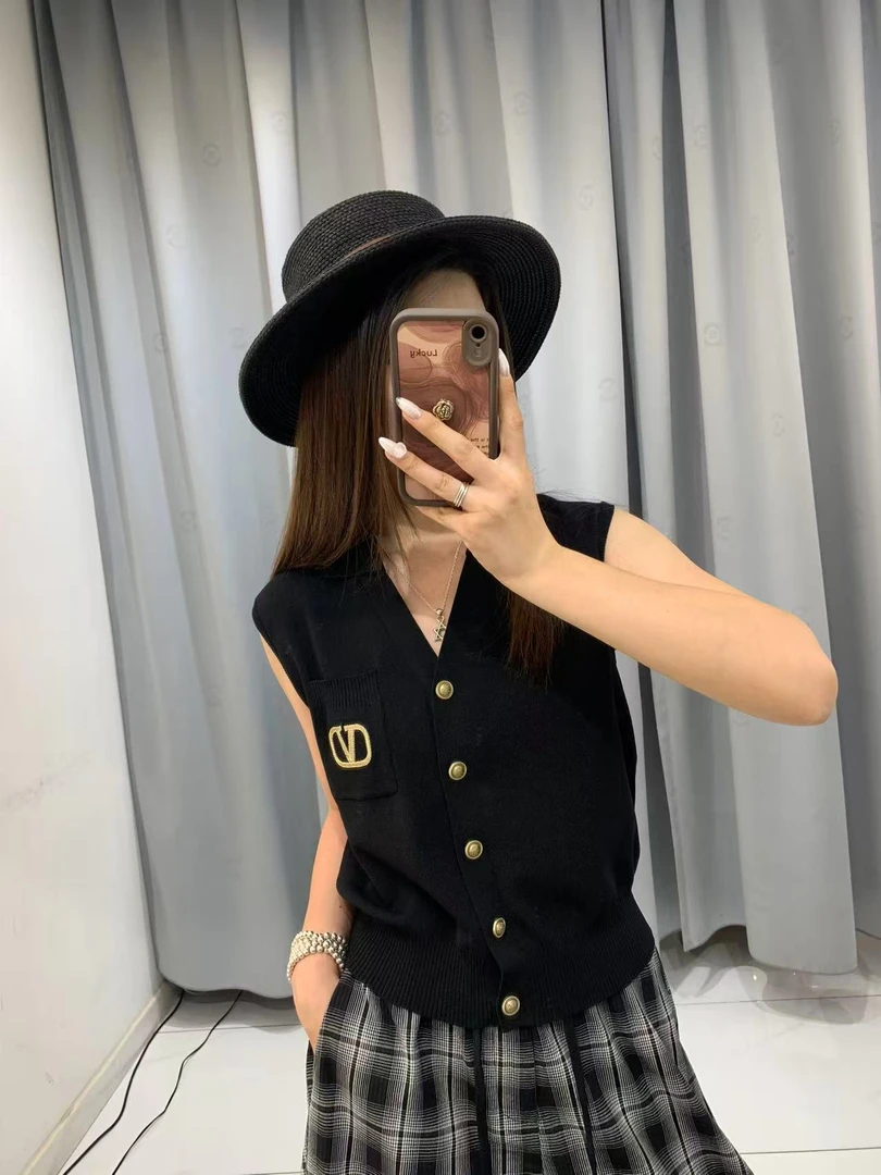 可米夏季气质百搭时尚修身无袖小香风显瘦V领针织衫 88233（衣长52