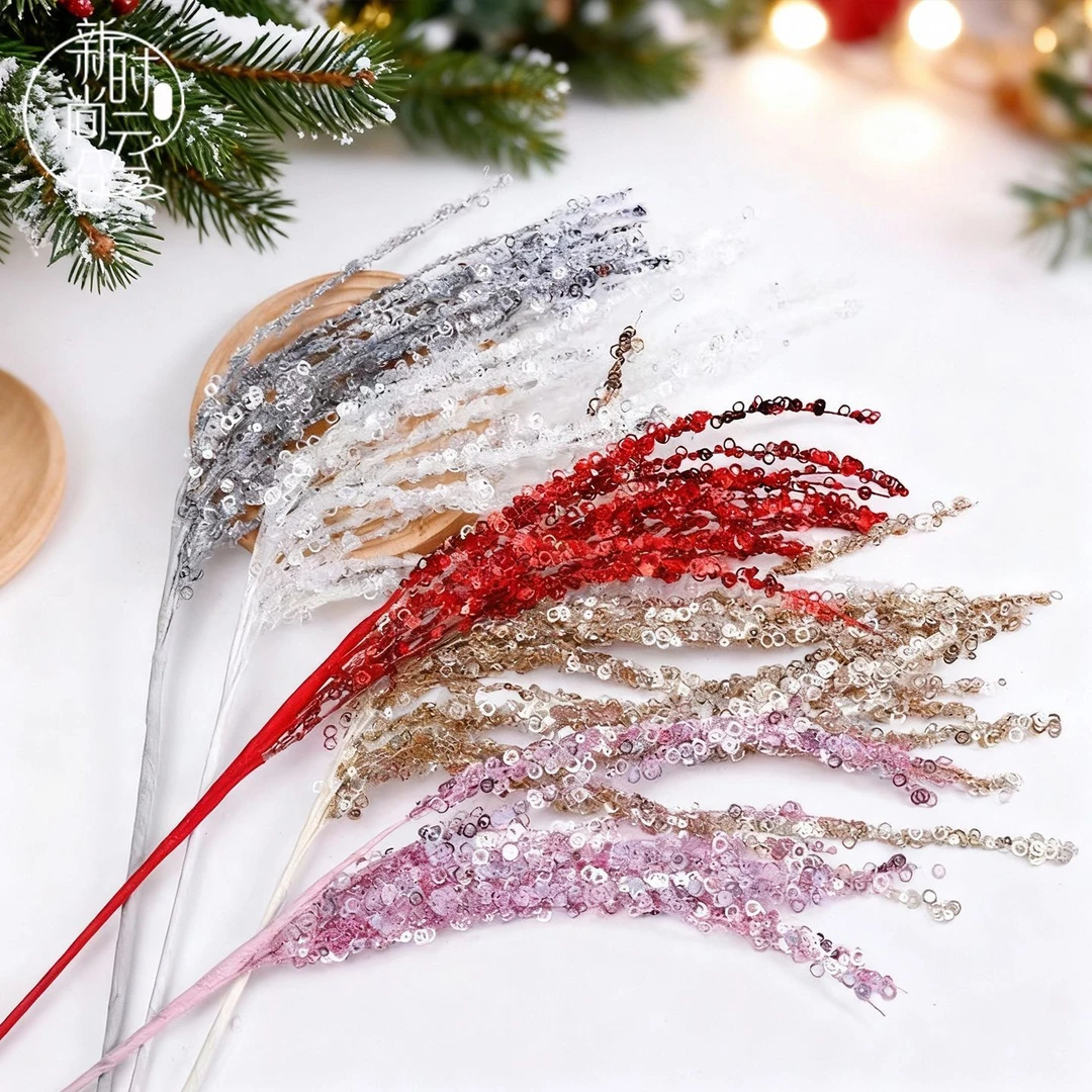 圣诞火树银花亮片烟花圣诞手工diy布置插枝火树花店花艺包装材料