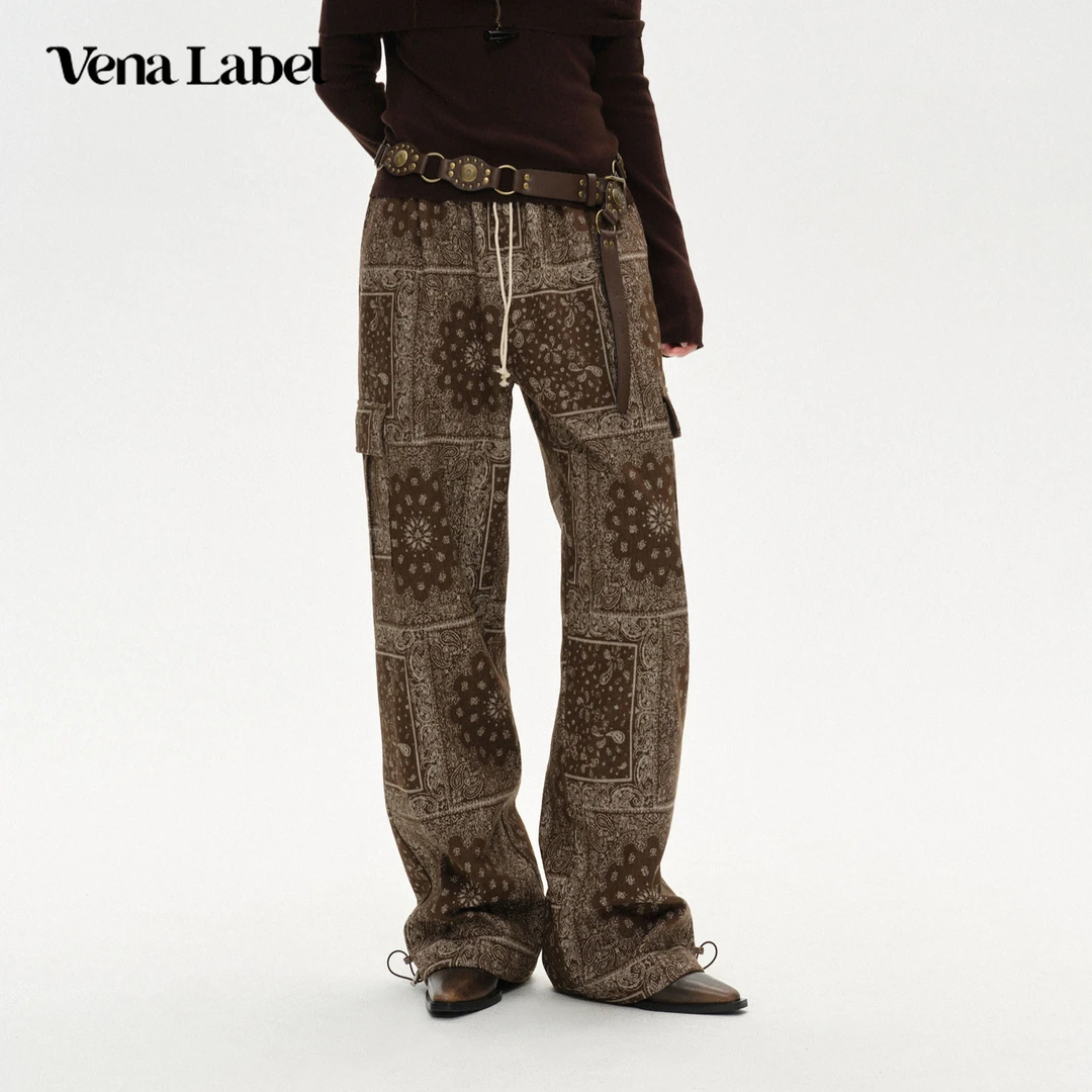 Vena Label腰果花工装裤女25FW秋冬新款复古波嬉风宽松直筒休闲裤