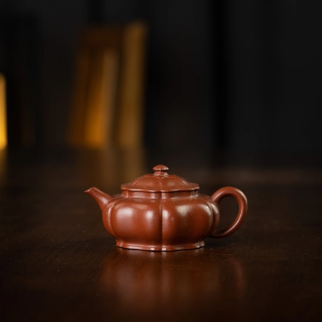 筋纹宫灯 朱泥 110cc 家用紫砂壶泡茶茶壶