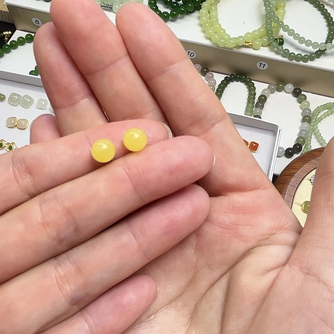 晴***好琥珀银S925镶嵌耳饰