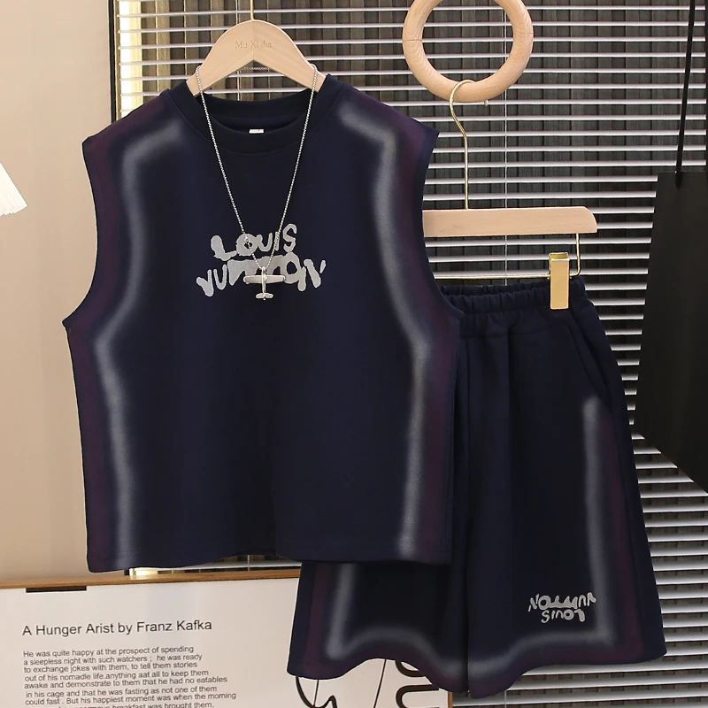 男童夏装无袖背心套装2025新款儿童装夏季中大童运动夏款帅气时髦