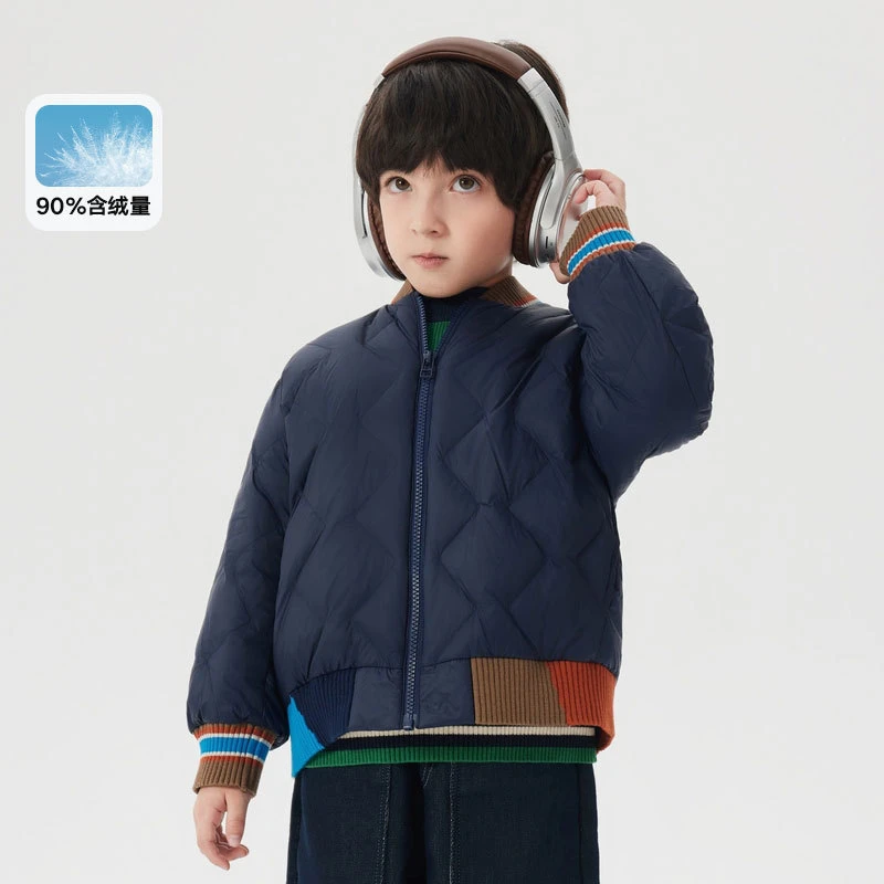 马拉丁童装儿童羽绒服冬装男女童大童撞色棒球领轻薄羽绒服