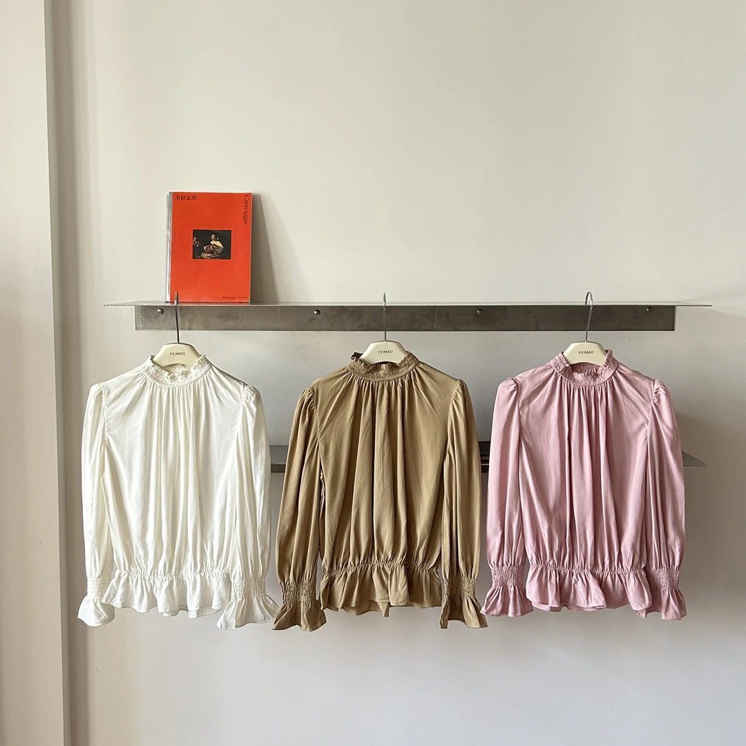 【赵小小&英式气息】8500 秋季新款法式温柔风花瓣袖上衣高级感衬衫