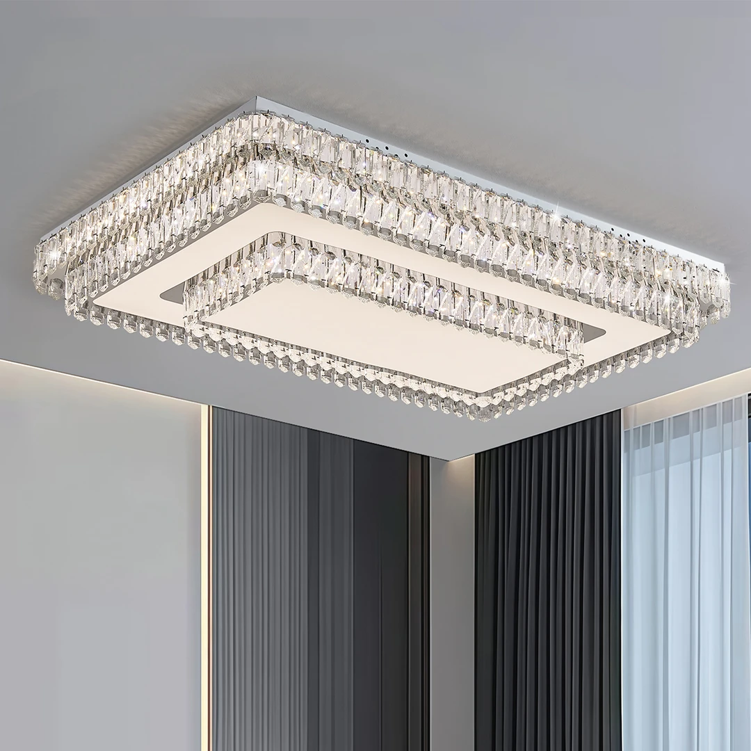 新款LED北欧水晶吸顶灯长方形护眼节能大灯客厅卧室适用